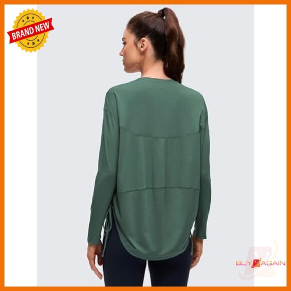 Pima Cotton Long Sleeve Yoga Top with Side Ruched Drawstrings - Picture 3 of 5